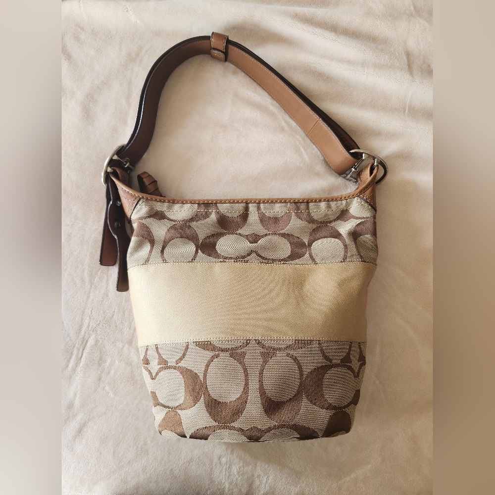 Beige and Brown Coach Shoulder Bag